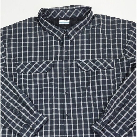 Columbia Size 3X Mens Black Gray Check Omni Shade Back Vent Polyester Shirt - Picture 5 of 13